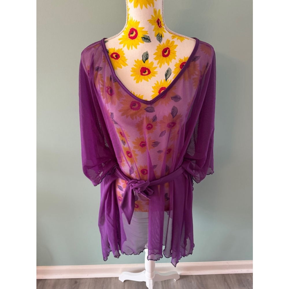 Ethereal Purple Swim Coverup with Waist Tie and Flowy Sleeves NWOT